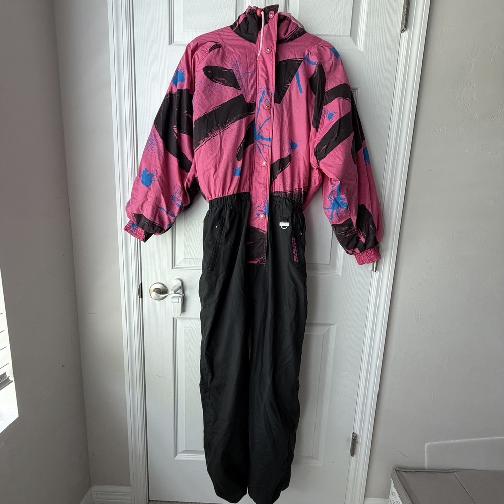 Vintage 80s Campri Ski Suit Womens 12 Pink One Piece Snowsuit Apres Ski Retro
